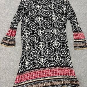 Misia Black and Pink Geometric Long Sleeve Dress